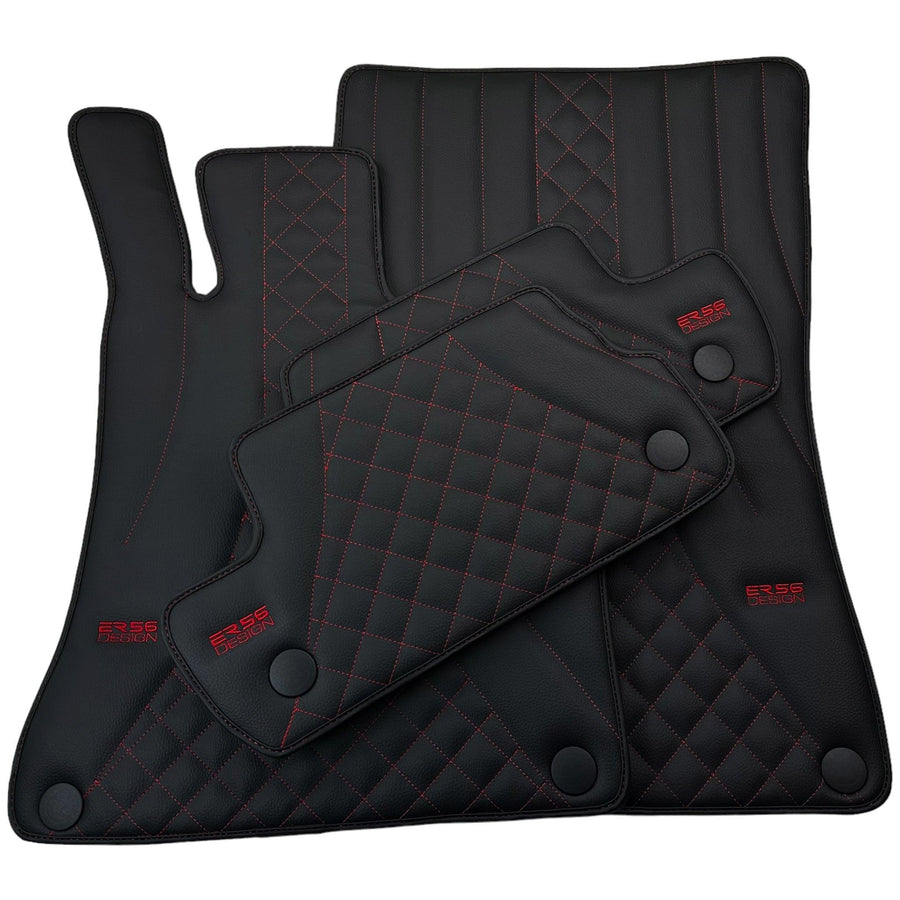 Black Leather Floor Mats For Mercedes Benz E-Class W214 Sedan (2023-2024) Hybrid | ER56 Design - AutoWin