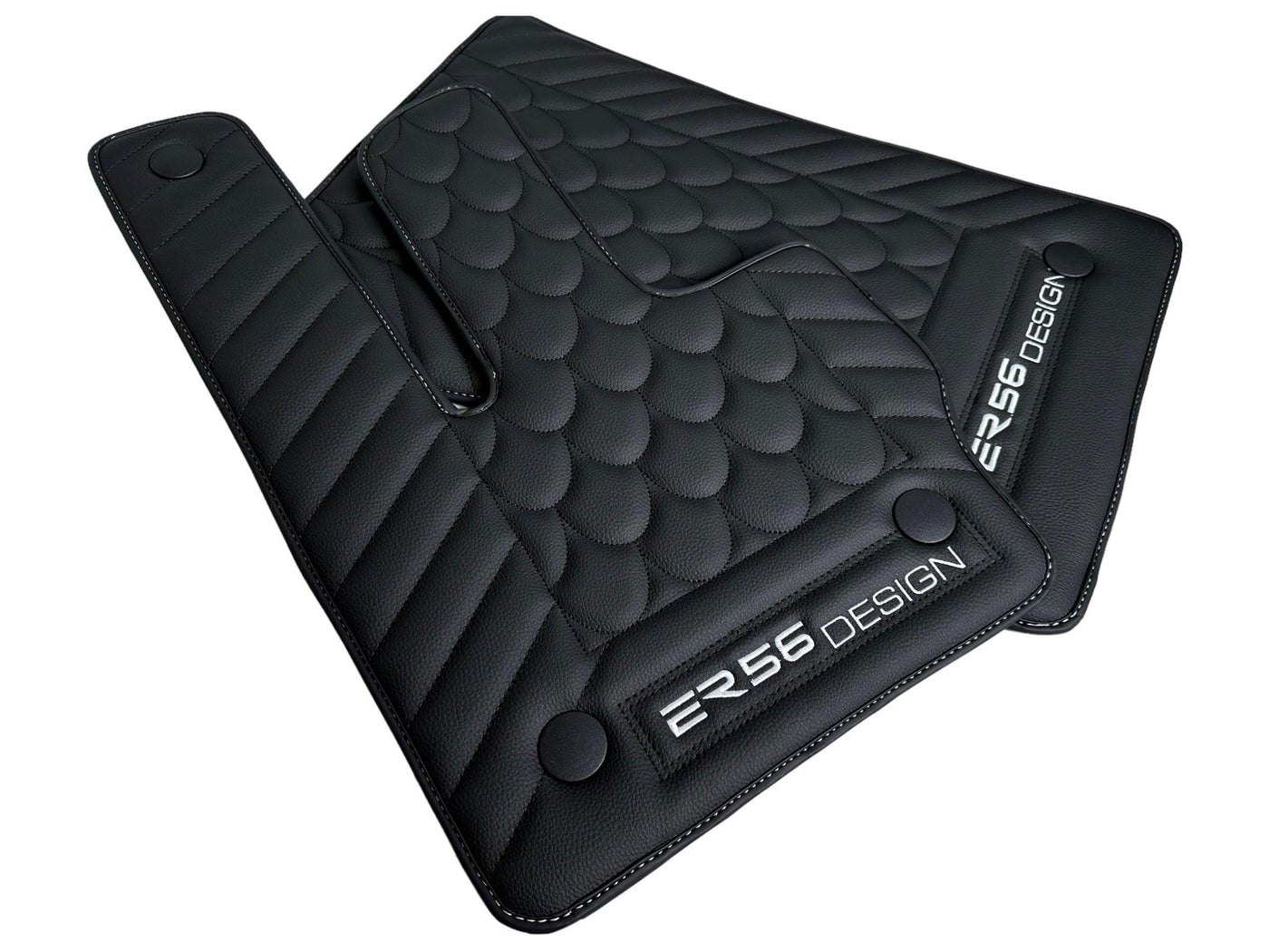 Black Leather Floor Mats For Mercedes-Benz G Class 2019-2022 W463 ER56 Design - AutoWin