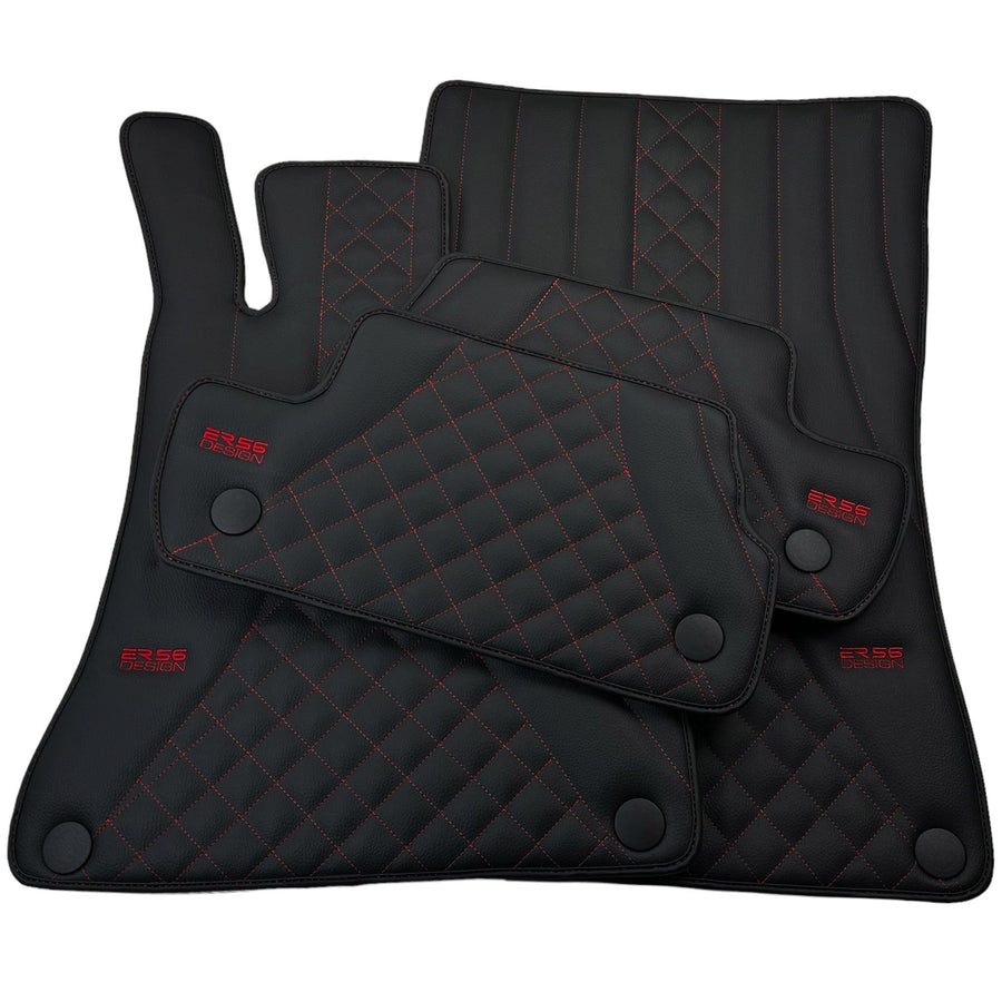 Black Leather Floor Mats For Mercedes Benz GLC-Class X253 SUV (2019-2023) Hybrid | ER56 Design - AutoWin