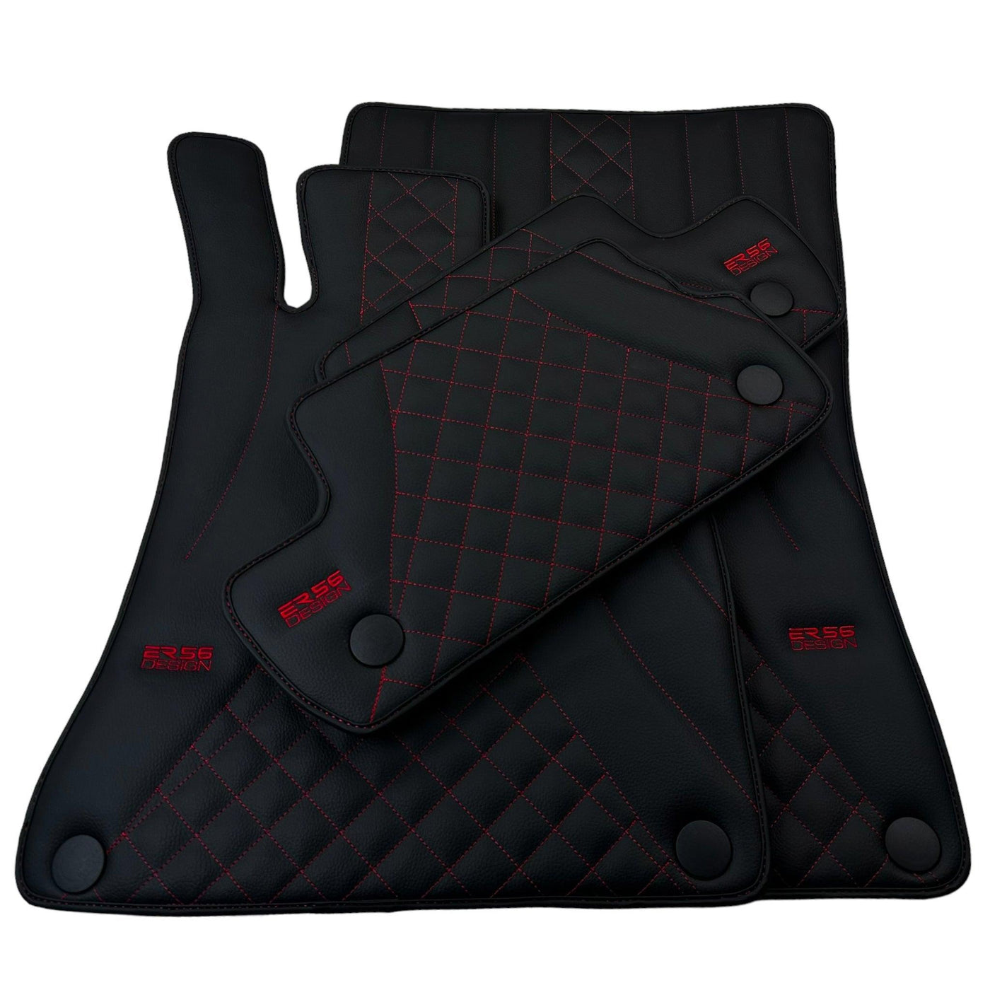 Black Leather Floor Mats For Mercedes Benz GLE-Class W166 Allrounder (2015-2019) | ER56 Design - AutoWin