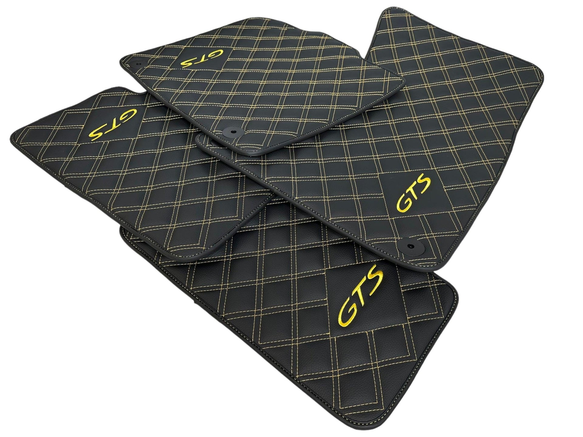 Black Leather Floor Mats for Porsche Macan GTS Yellow Sewing - AutoWin