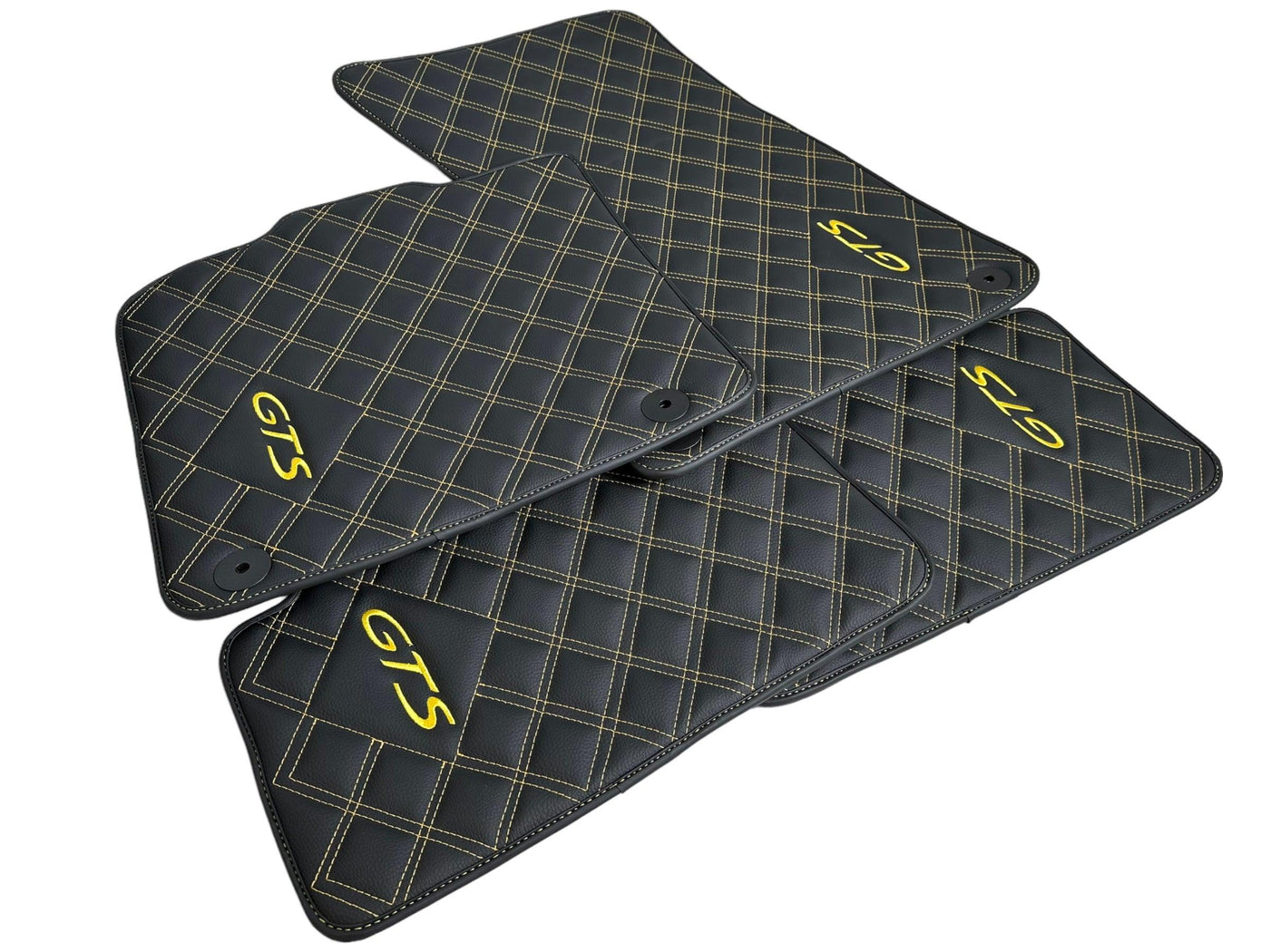 Black Leather Floor Mats for Porsche Macan GTS Yellow Sewing - AutoWin
