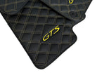Black Leather Floor Mats for Porsche Macan GTS Yellow Sewing - AutoWin