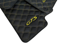 Black Leather Floor Mats for Porsche Macan GTS Yellow Sewing - AutoWin