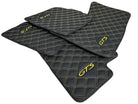 Black Leather Floor Mats for Porsche Macan GTS Yellow Sewing - AutoWin