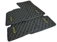 Black Leather Floor Mats for Porsche Macan GTS Yellow Sewing - AutoWin