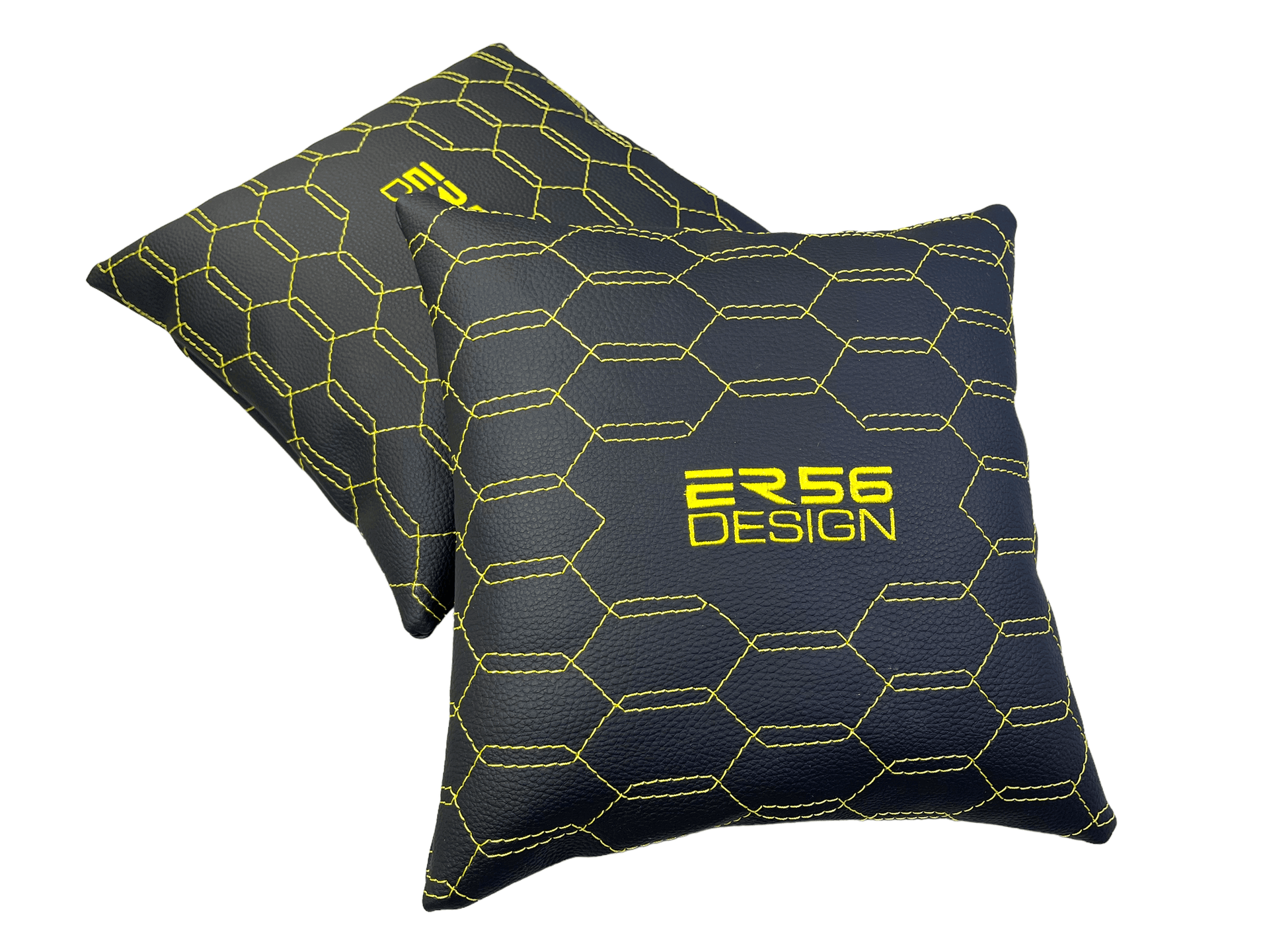 Black Leather Pillows ER56 Design Set of 2 Yellow Sewing - AutoWin