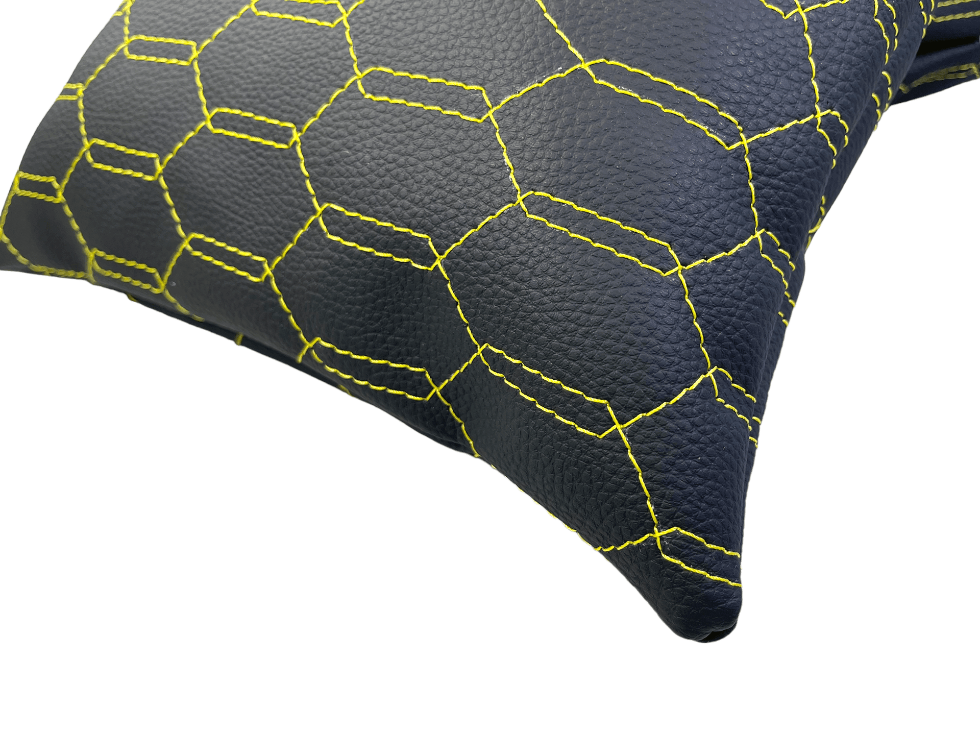 Black Leather Pillows ER56 Design Set of 2 Yellow Sewing - AutoWin