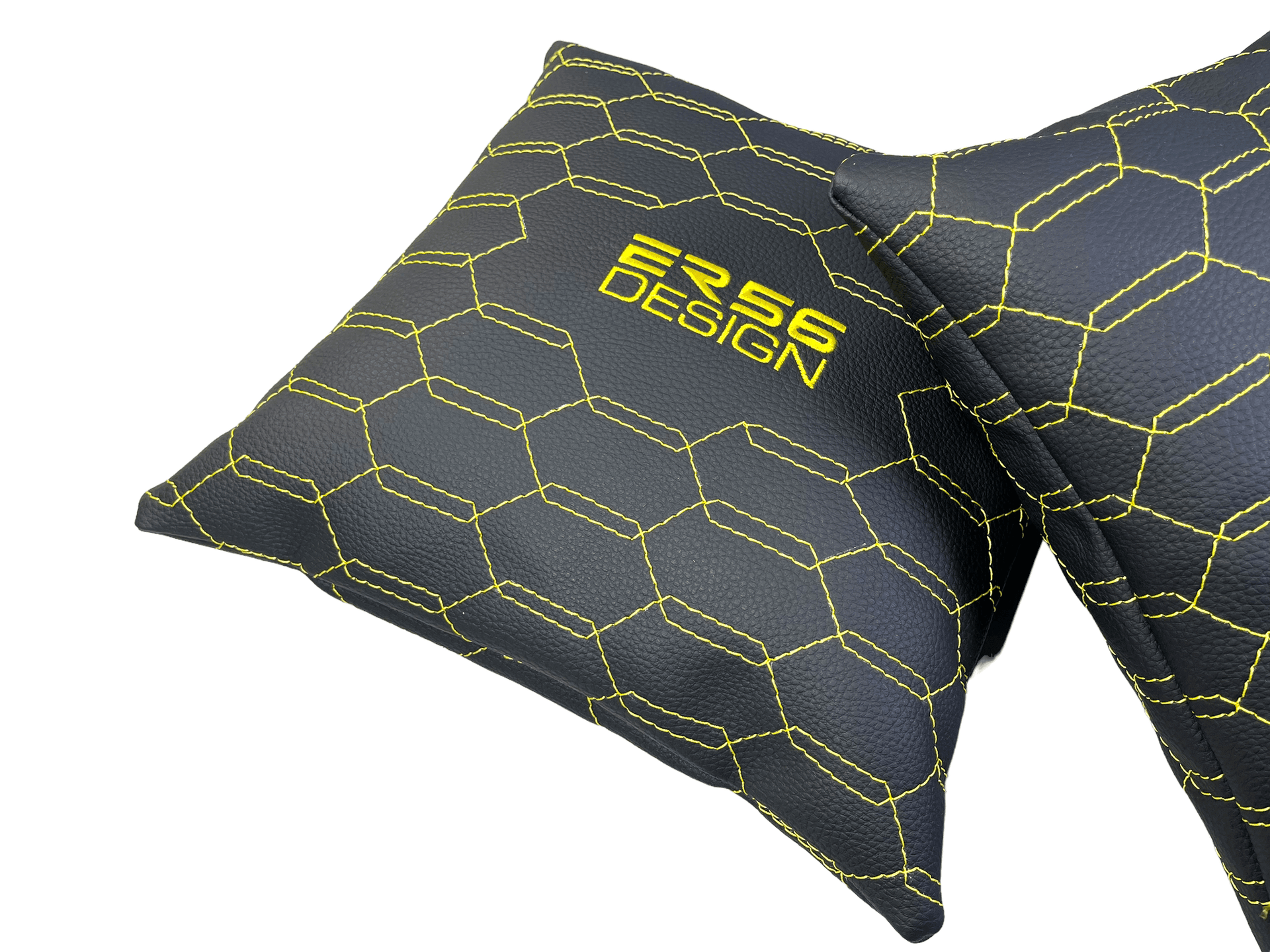 Black Leather Pillows ER56 Design Set of 2 Yellow Sewing - AutoWin