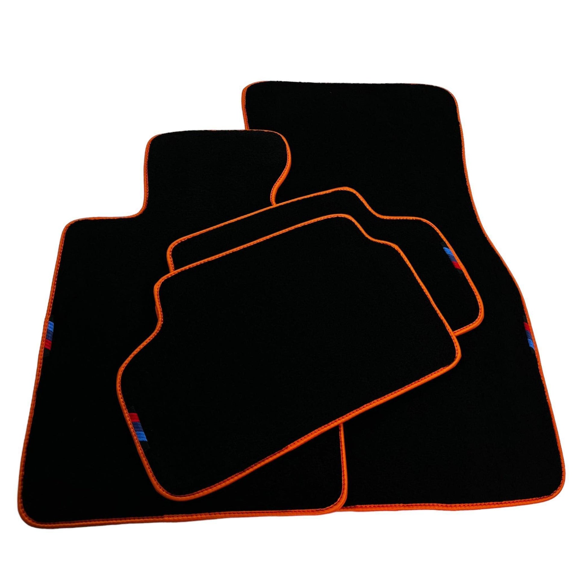 Black Mats For BMW 3 Series E46 Convertible | Orange Trim - AutoWin