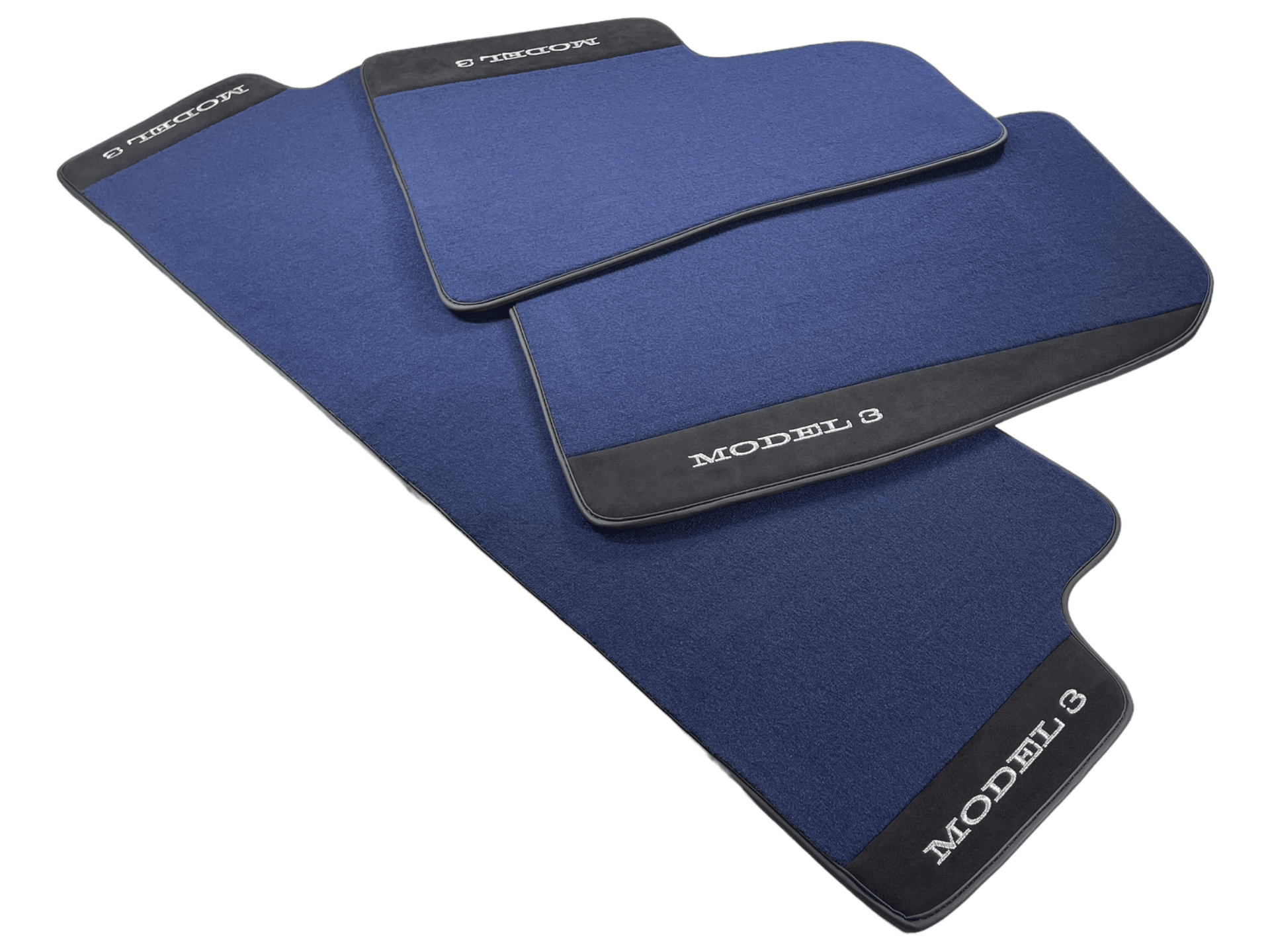 Dark Blue Floor Mats For Tesla Model 3 With Alcantara Leather - AutoWin
