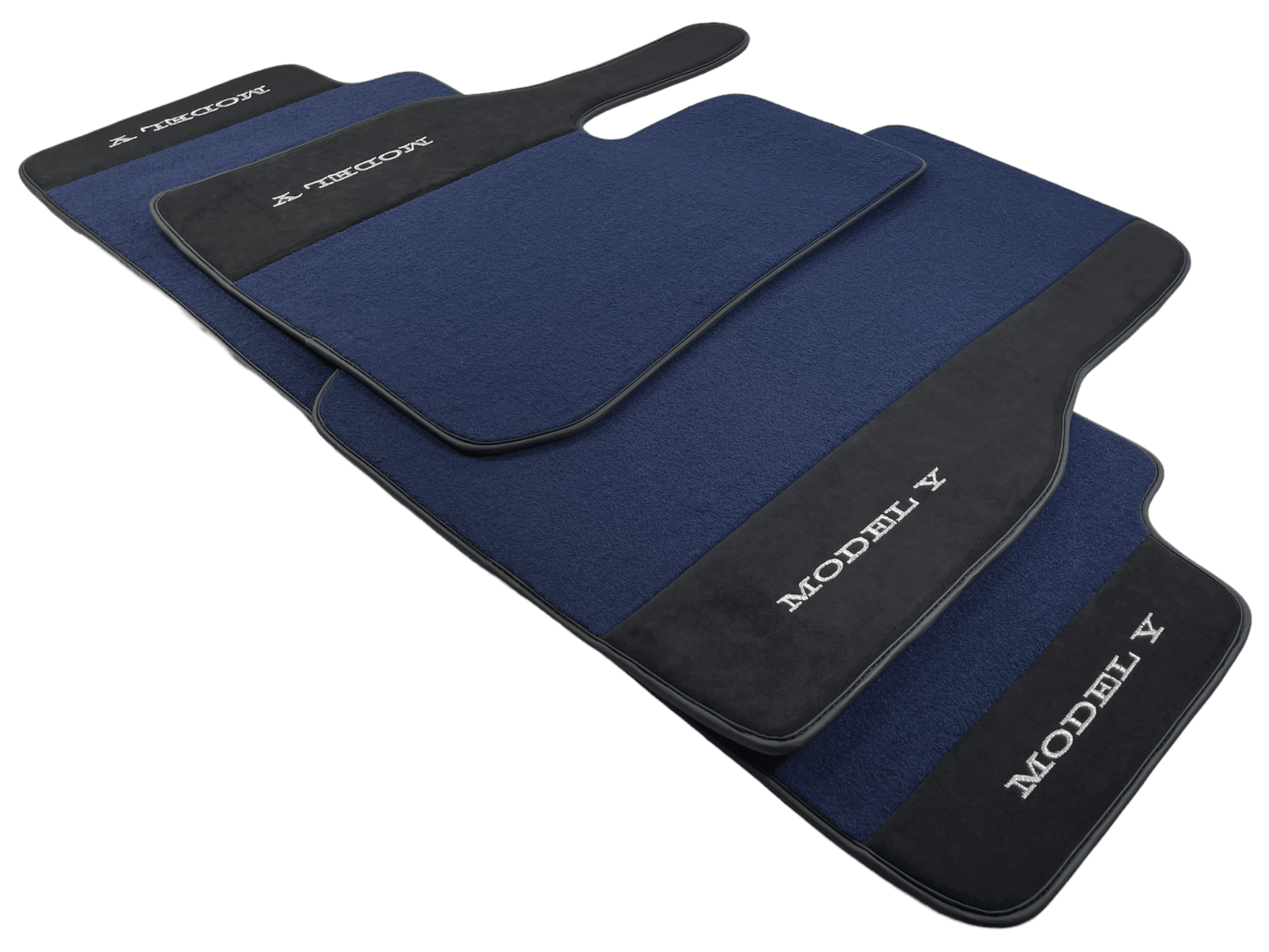 Dark Blue Floor Mats For Tesla Model Y With Alcantara Leather - AutoWin