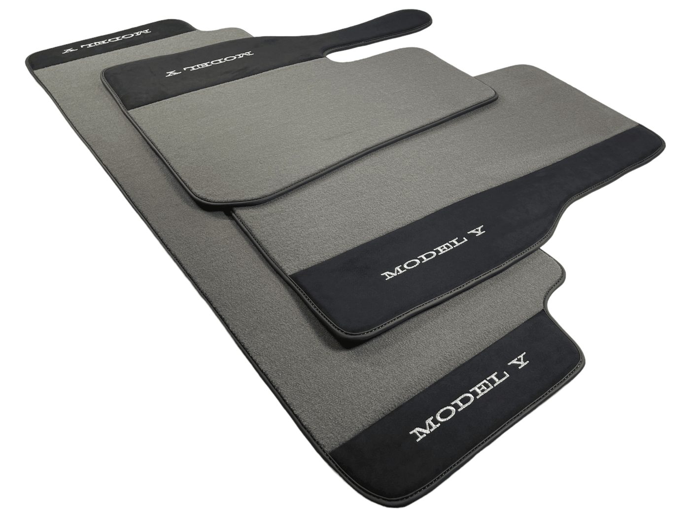 Gray Floor Mats For Tesla Model Y With Alcantara Leather - AutoWin