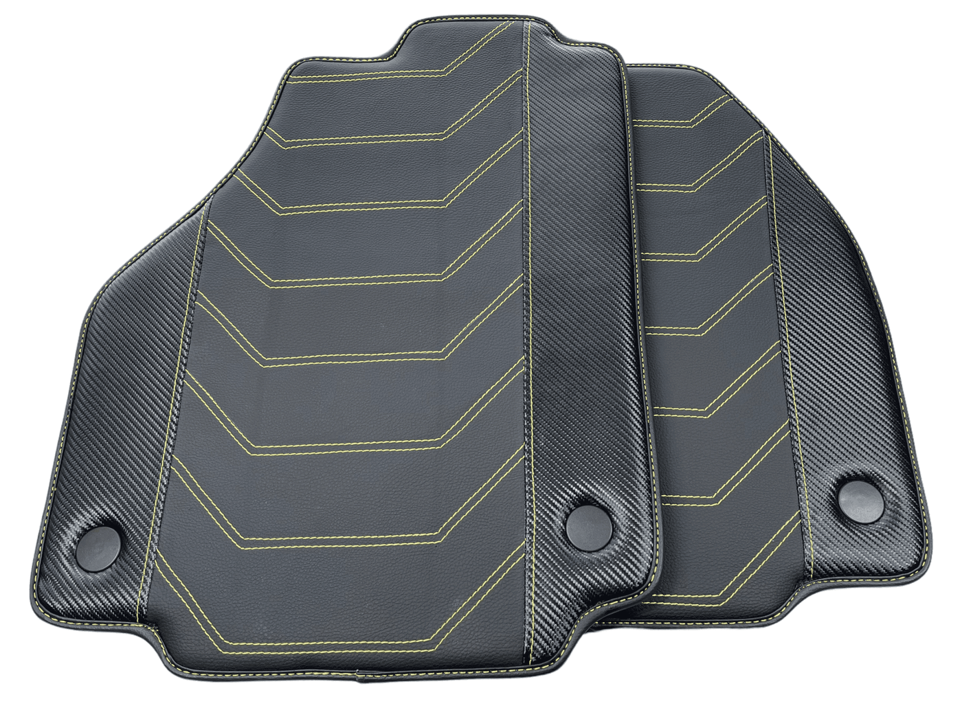 Leather Floor Mats For Ferrari 458 Italia 2009-2015 Black With Yellow Sewing - AutoWin