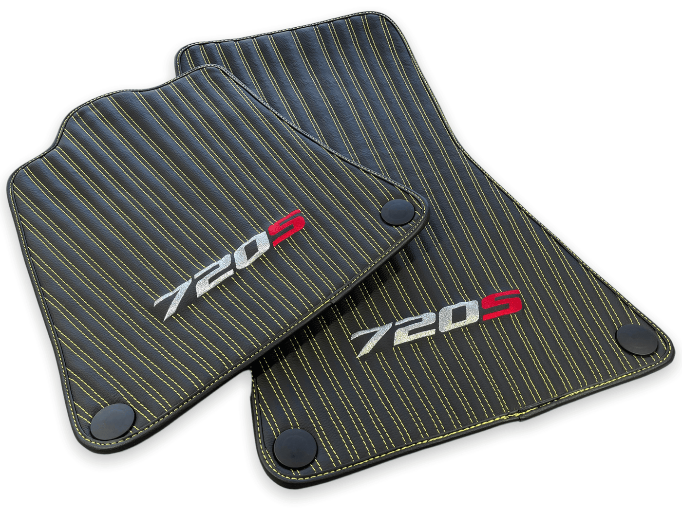 Leather Floor Mats For McLaren 720S Black Tailored Yellow Sewing - AutoWin