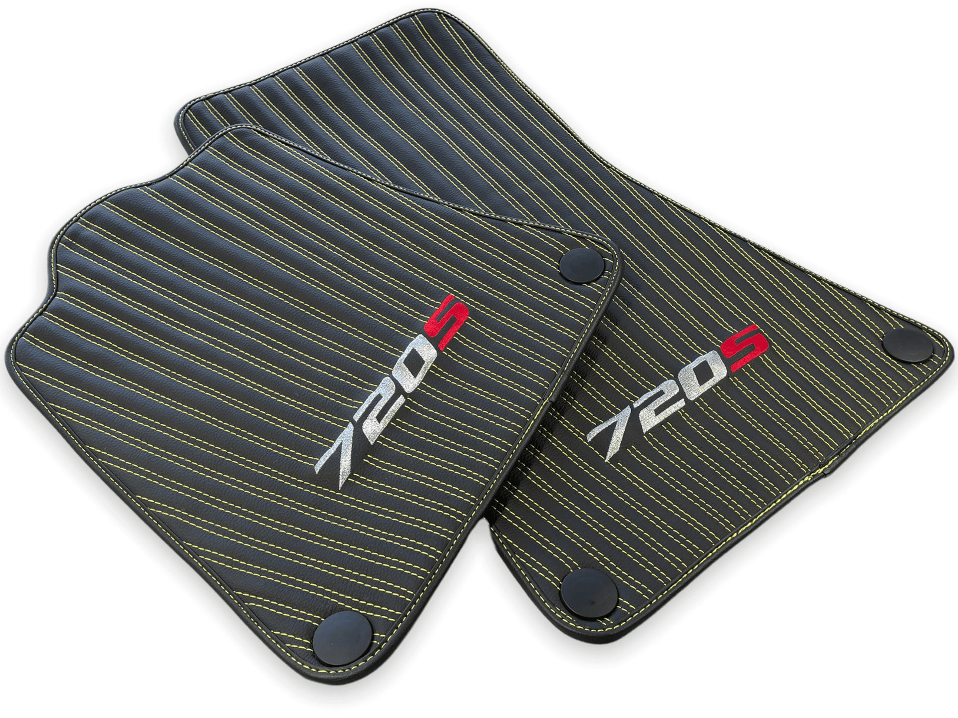 Leather Floor Mats For McLaren 720S Black Tailored Yellow Sewing - AutoWin