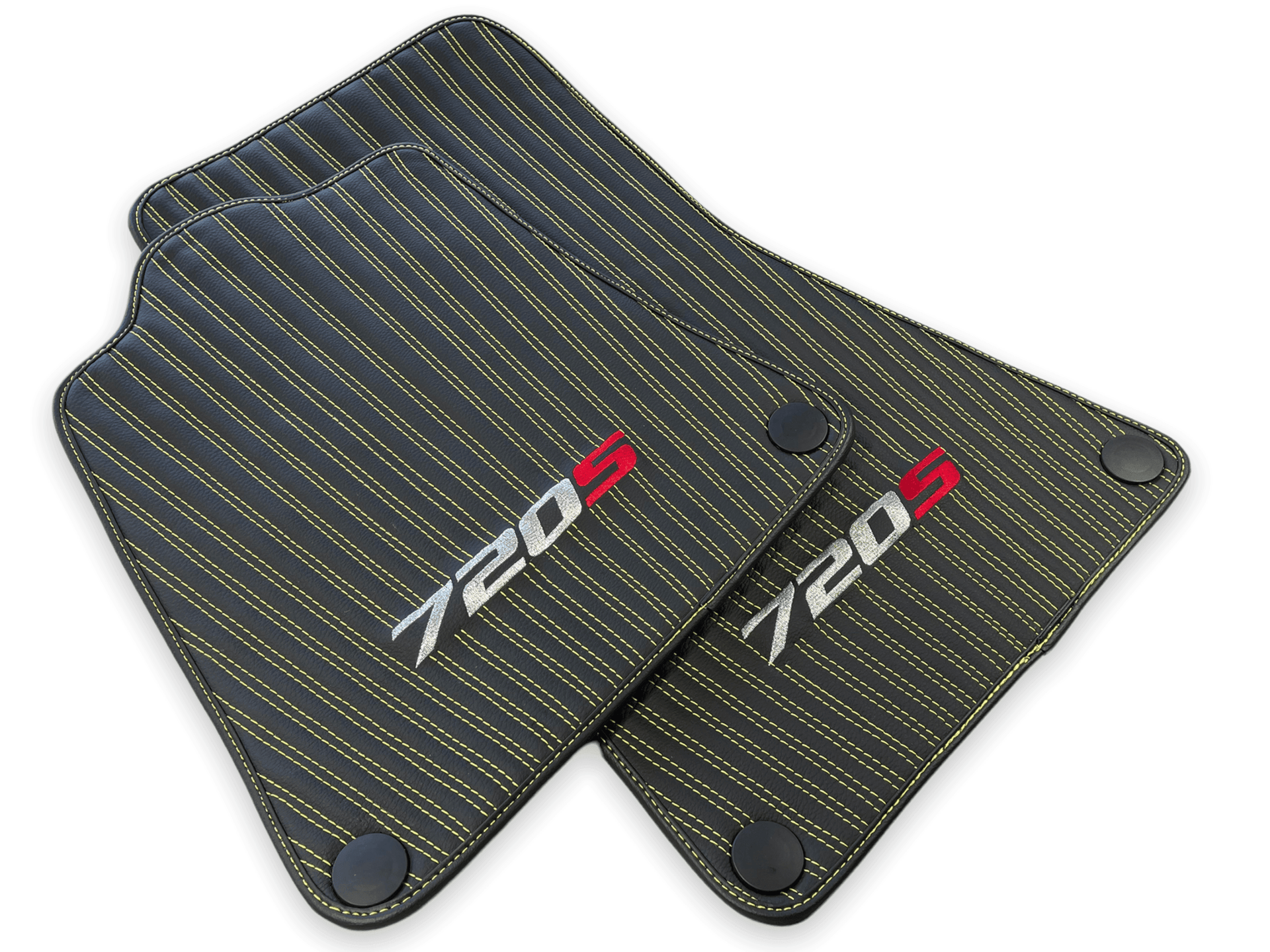 Leather Floor Mats For McLaren 720S Black Tailored Yellow Sewing - AutoWin
