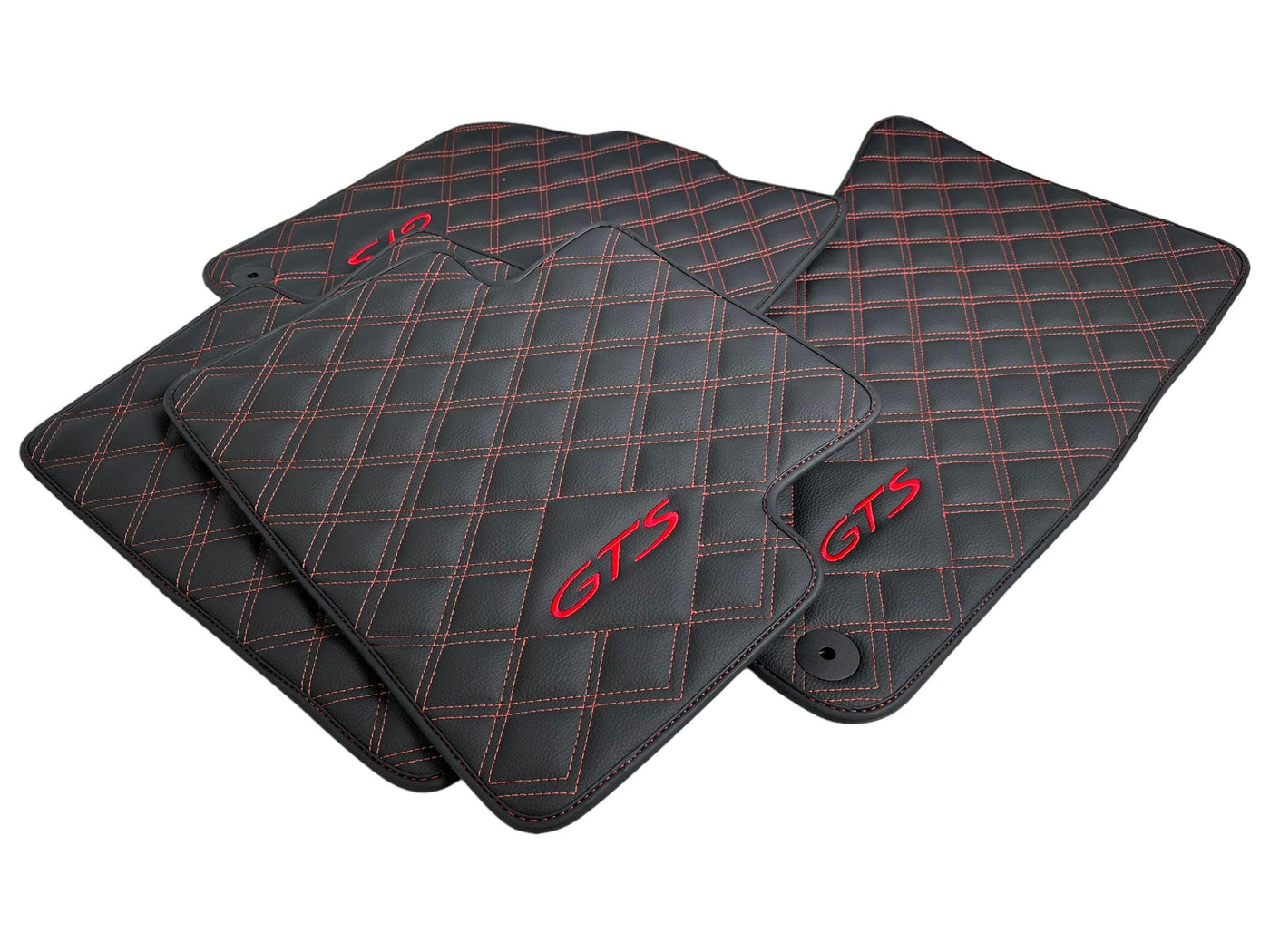 Leather Floor Mats for Porsche Cayenne GTS 2018-2023 Red Sewing - AutoWin