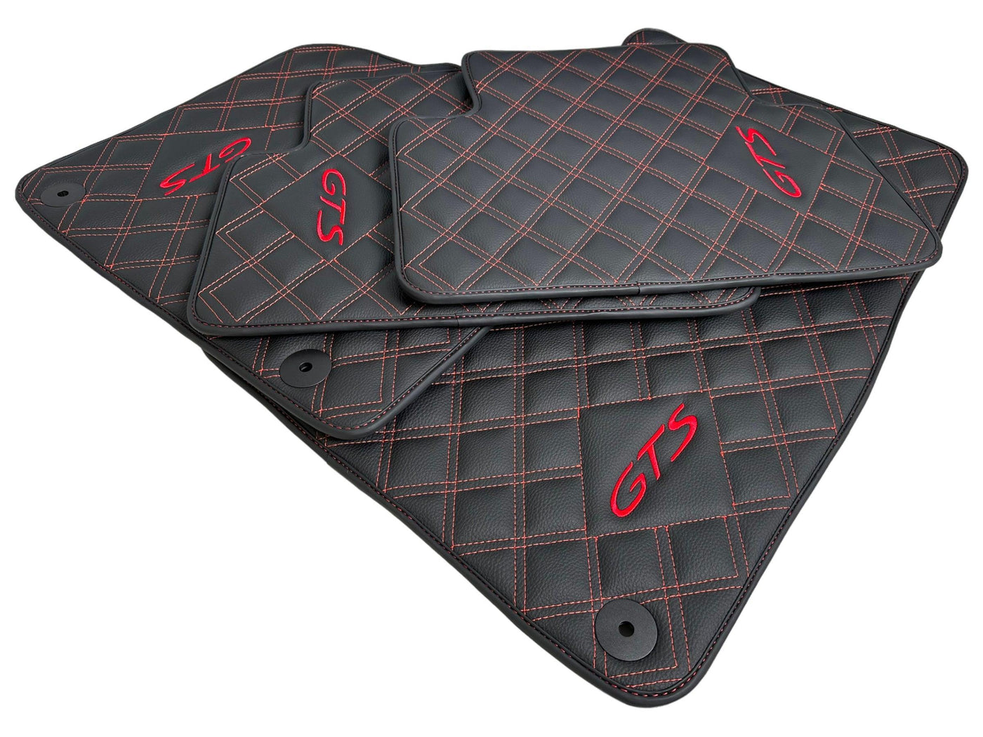 Leather Floor Mats for Porsche Cayenne GTS 2018-2023 Red Sewing - AutoWin