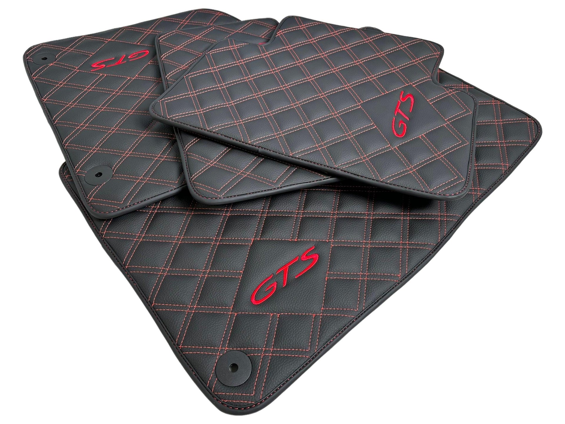 Leather Floor Mats for Porsche Cayenne GTS 2018-2023 Red Sewing - AutoWin