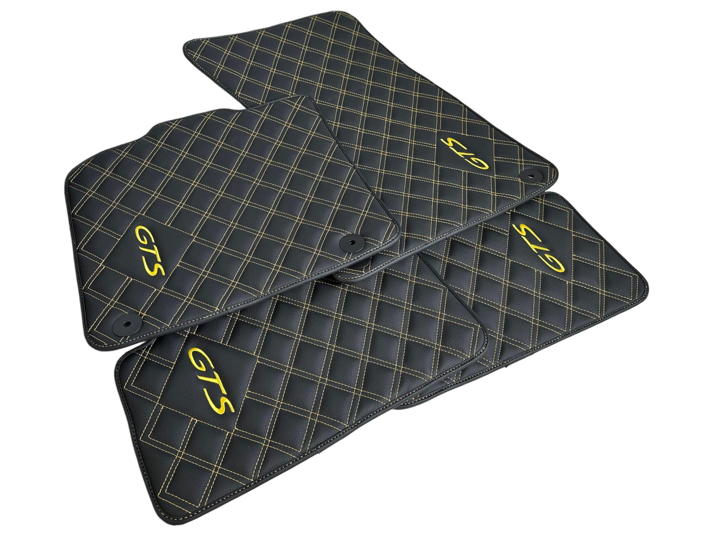Leather Floor Mats for Porsche Panamera 2017-2023 971 Yellow Sewing - AutoWin