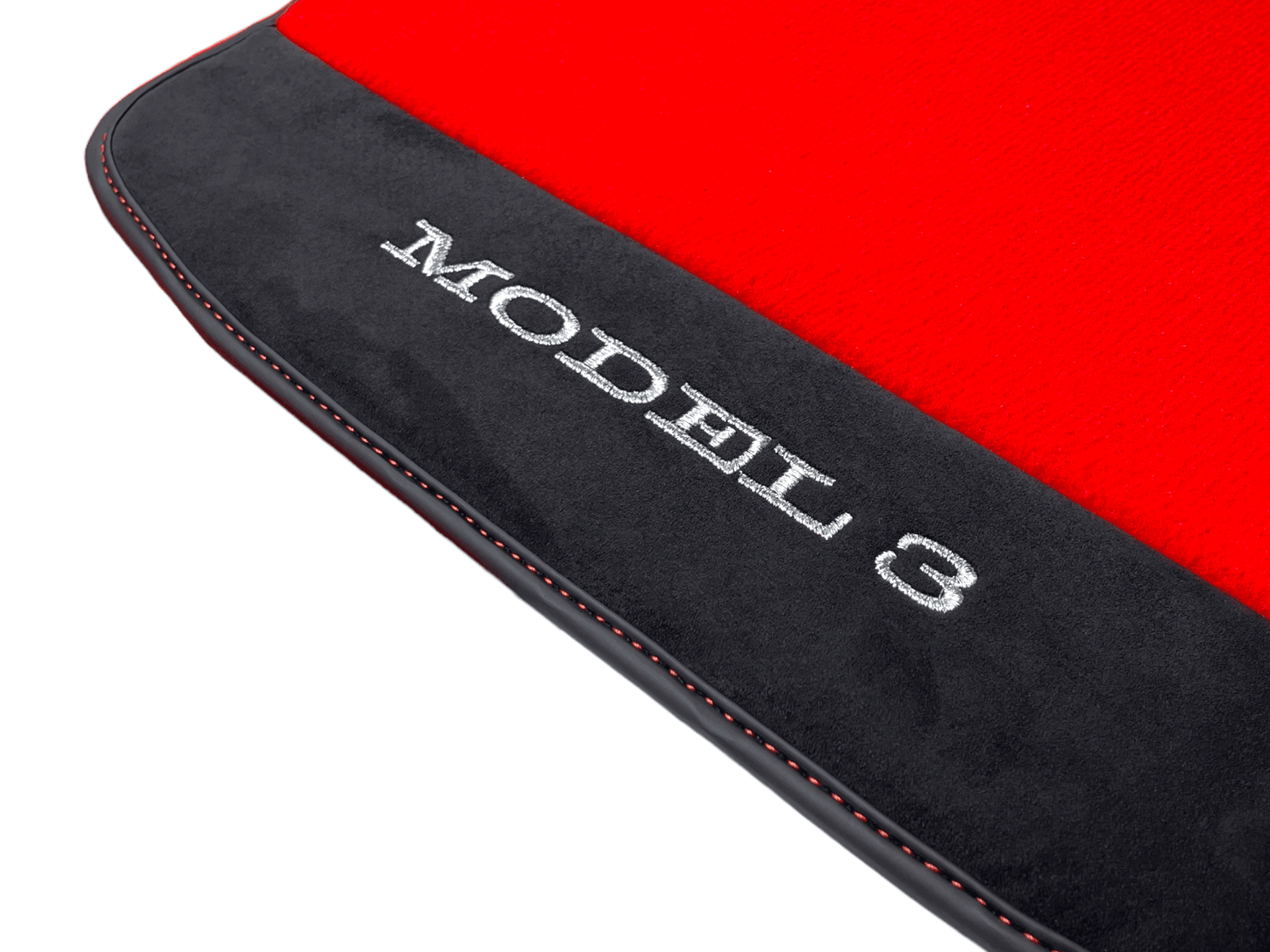 Red Floor Mats For Tesla Model 3 With Alcantara Leather - AutoWin