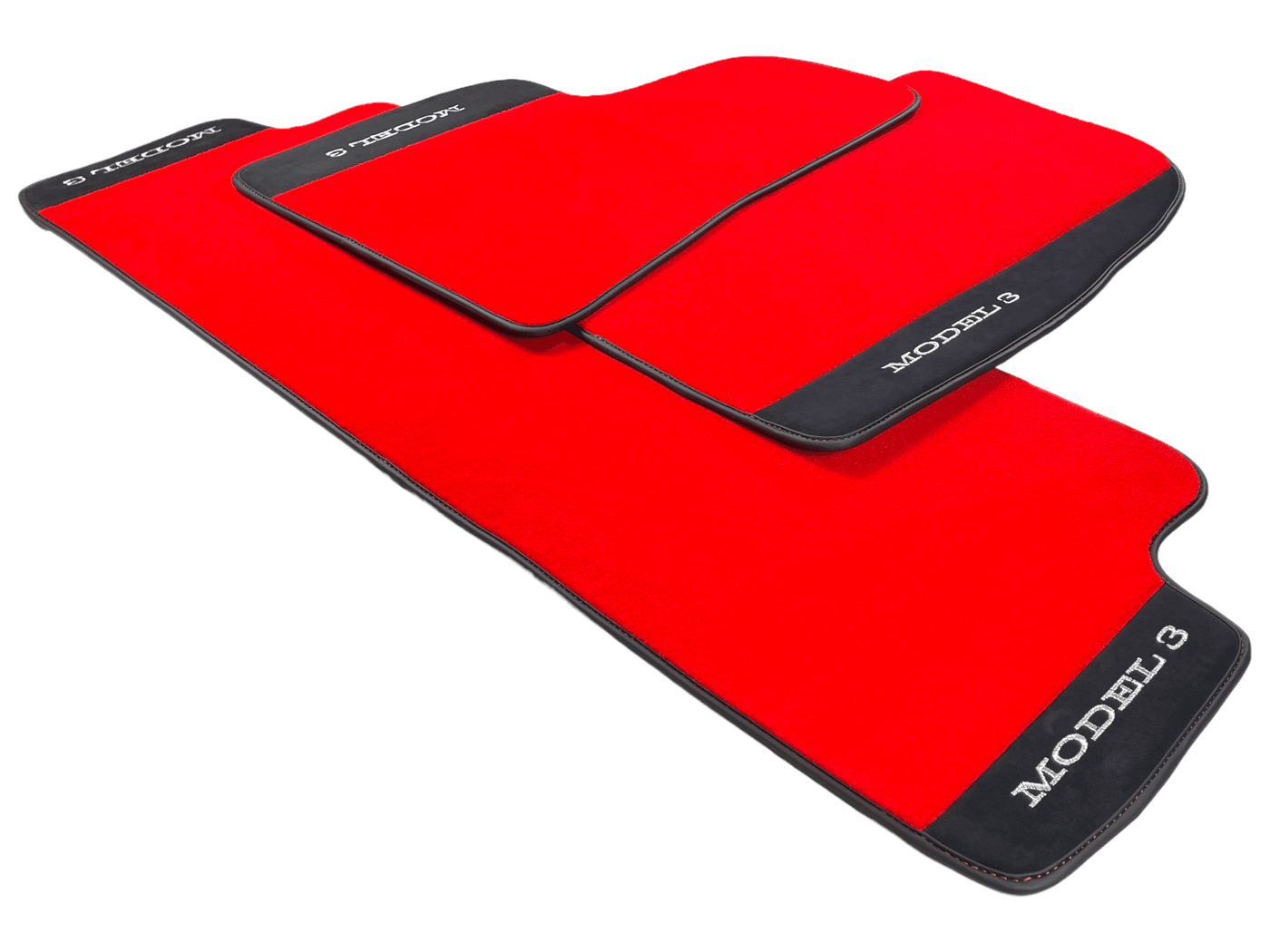 Red Floor Mats For Tesla Model 3 With Alcantara Leather - AutoWin